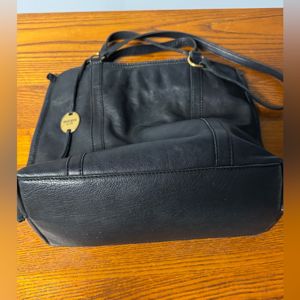 Margot Newyork Black Leather Purse ~ 100% Leather 14”W x 11”T - Picture 7 of 15